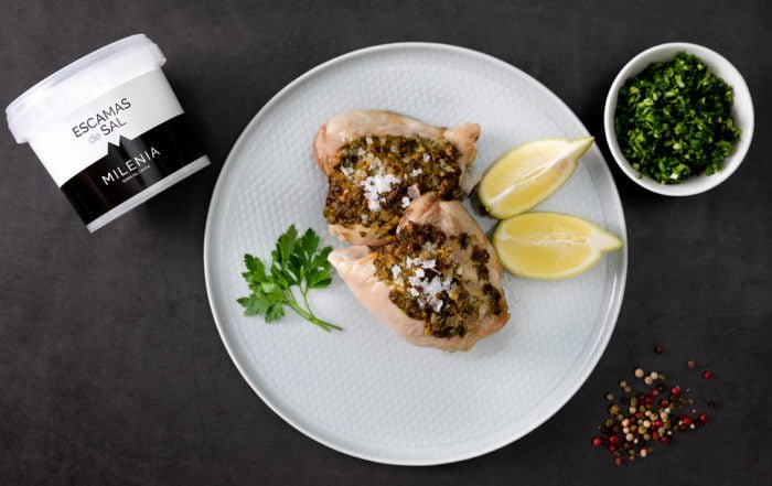 receta contramuslos pollo con escamas de sal milenia