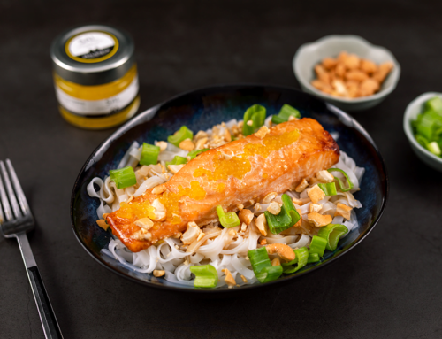 SALMÓN TERIYAKI CON ESFERIFICACIONES DE SAL CÍTRICA MILENIA
