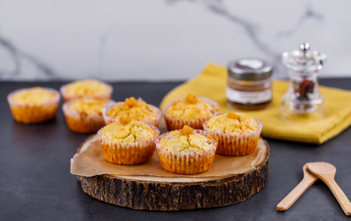 muffins beicon queso y esferificaciones sal picante