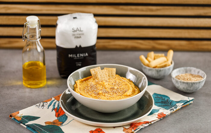 Hummus boniato y yogur con sal fina milenia